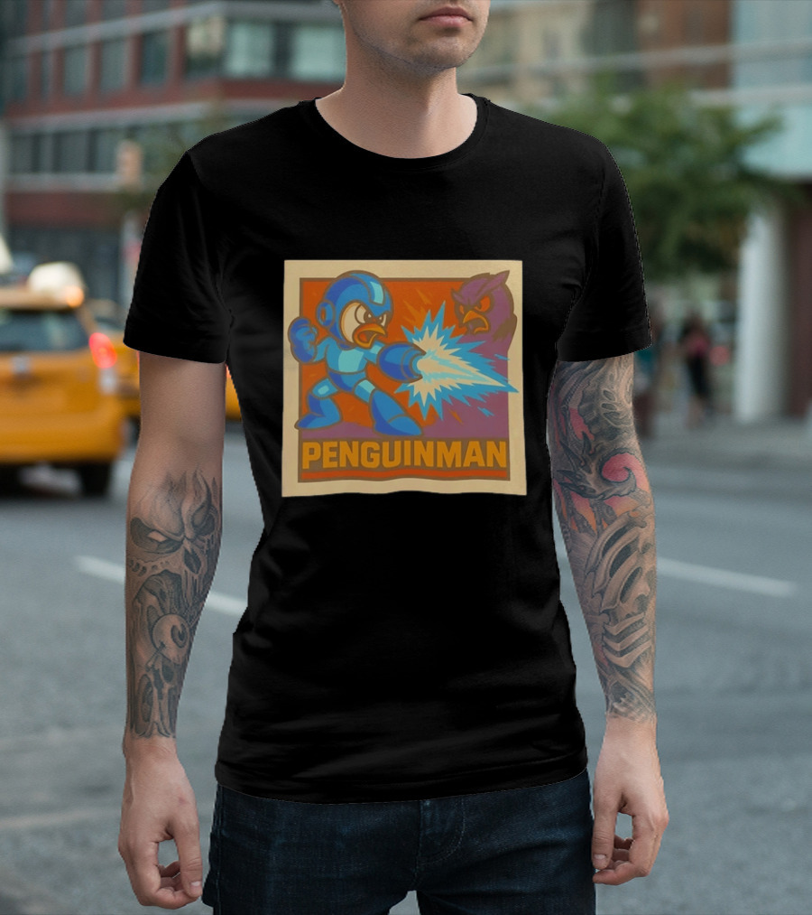 Penguinman Retro Video Game Character Vs Villain Showdown Mega Man T-Shirt