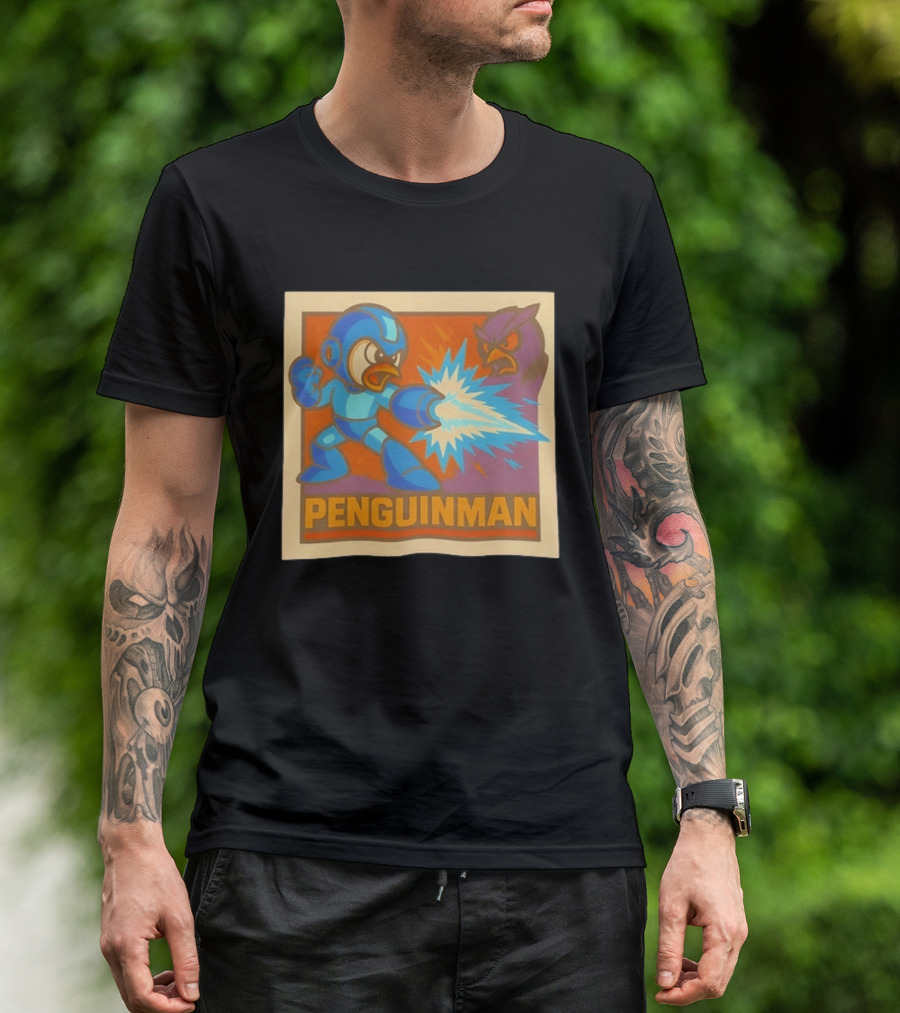 Penguinman Retro Video Game Character Vs Villain Showdown Mega Man T-Shirt