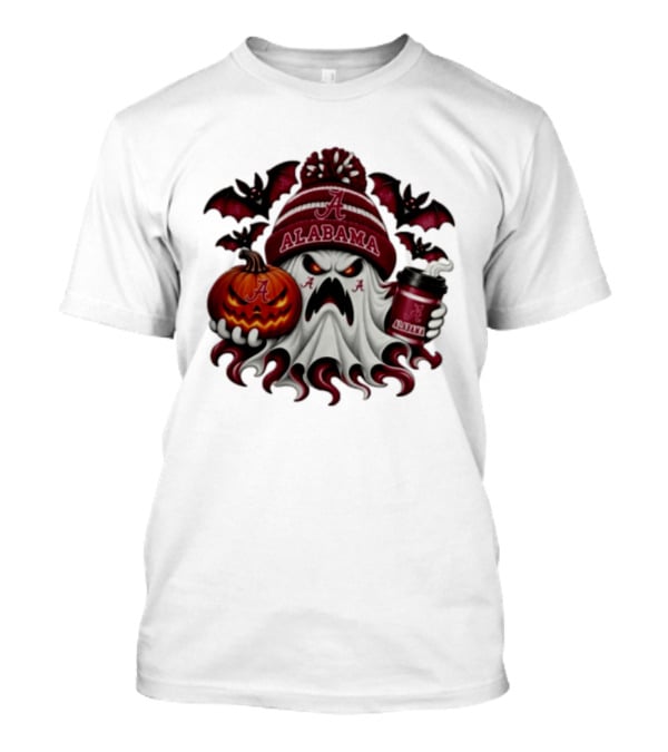 Alabama Crimson Tide Halloween Ghost With Pumpkin And Coffee 2026 T-Shirt