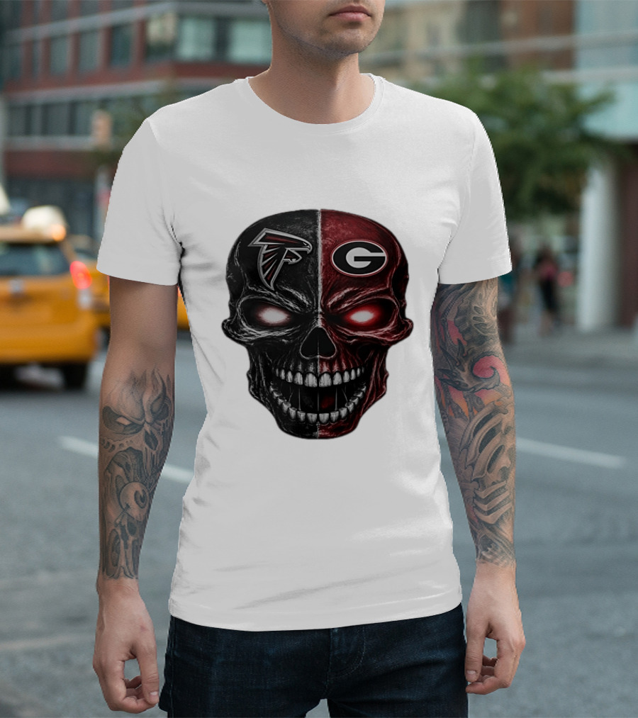 Atlanta Falcons Georgia Bulldogs Split Skull NFL College Football Fan Merch T-Shirt