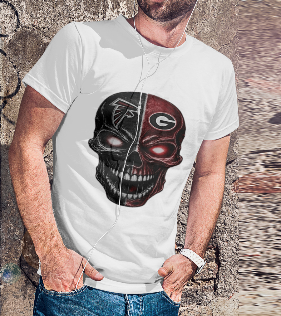 Atlanta Falcons Georgia Bulldogs Split Skull NFL College Football Fan Merch T-Shirt