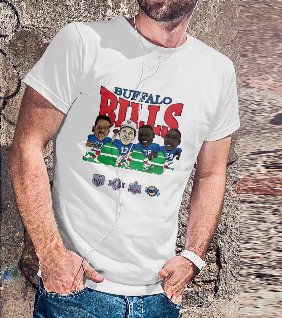 Buffalo Bills Andre Reed 83 Jim Kelly 12 Bruce Smith 78 Thurman Thomas 34 Super Bowl XXV XXVI XXVII XXVIII T-Shirt
