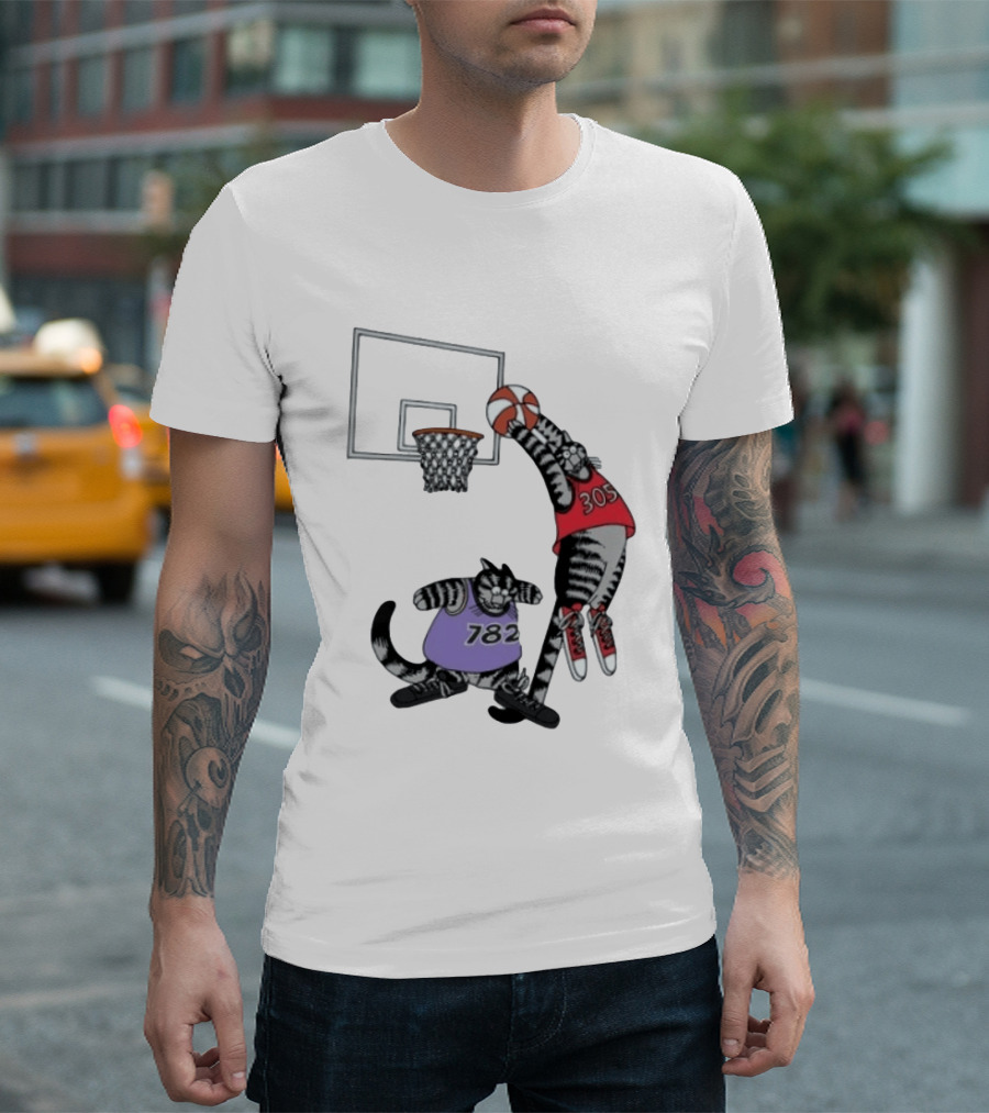 Cats Basketball Dunking Action With Jersey Numbers 305 And 782 T-Shirt