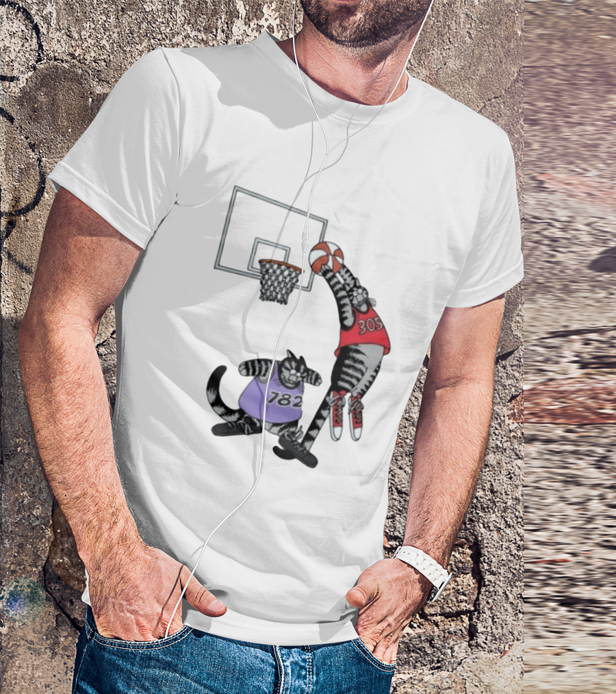 Cats Basketball Dunking Action With Jersey Numbers 305 And 782 T-Shirt