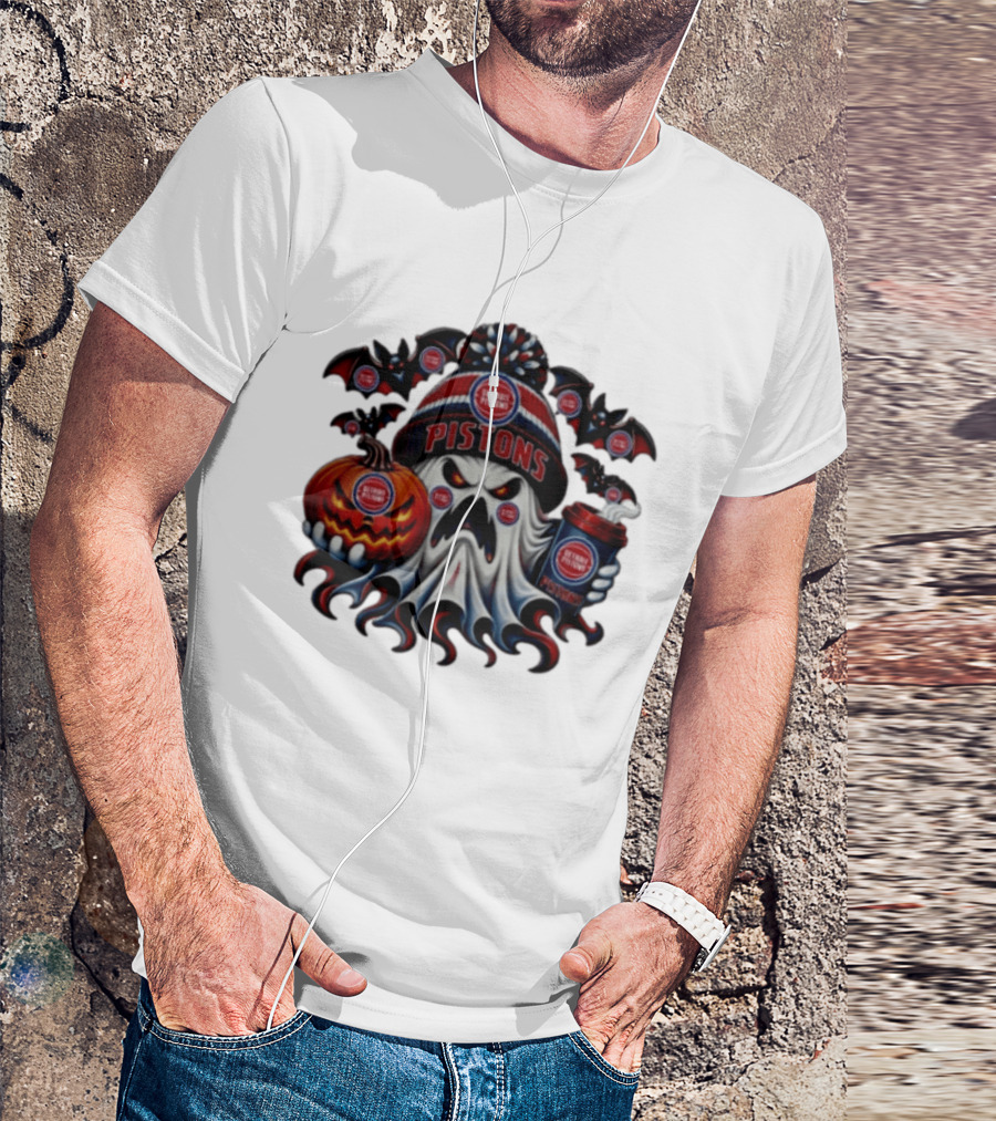 Detroit Pistons Halloween Ghost Pumpkin Coffee 2026 T-Shirt