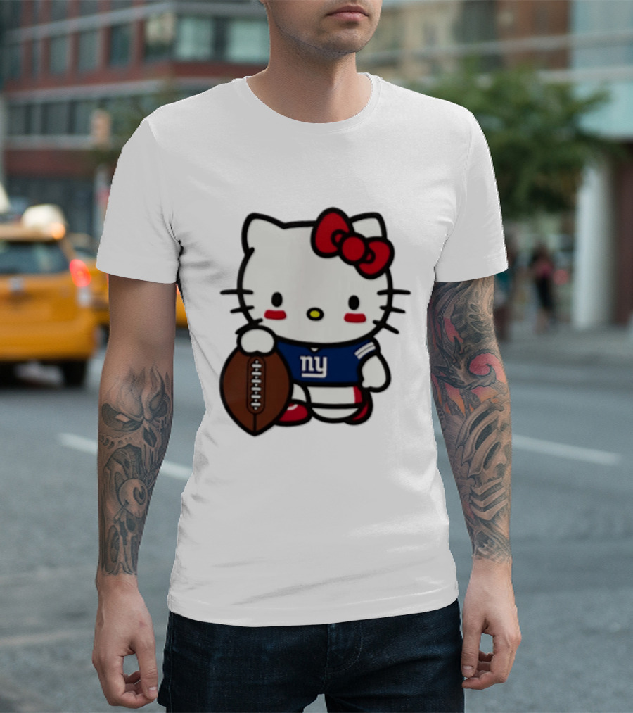 Hello Kitty New York Giants Football Cartoon Player T-Shirt