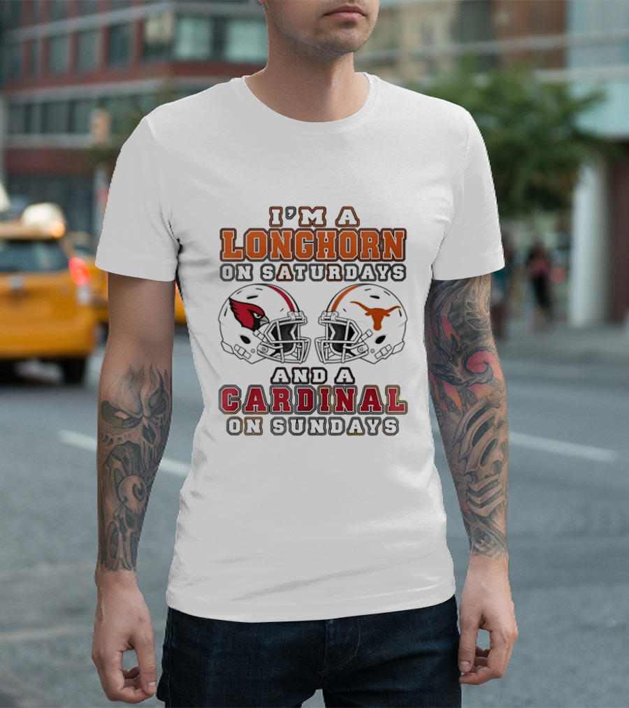 I'm A Longhorn On Saturdays And A Cardinal On Sundays Two Helmet 2026 T-Shirt