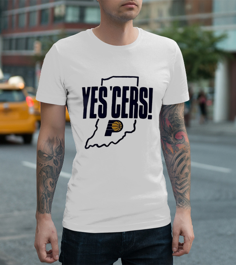 Indiana Pacers Yes'Cers Basketball Graphic With State T-Shirt