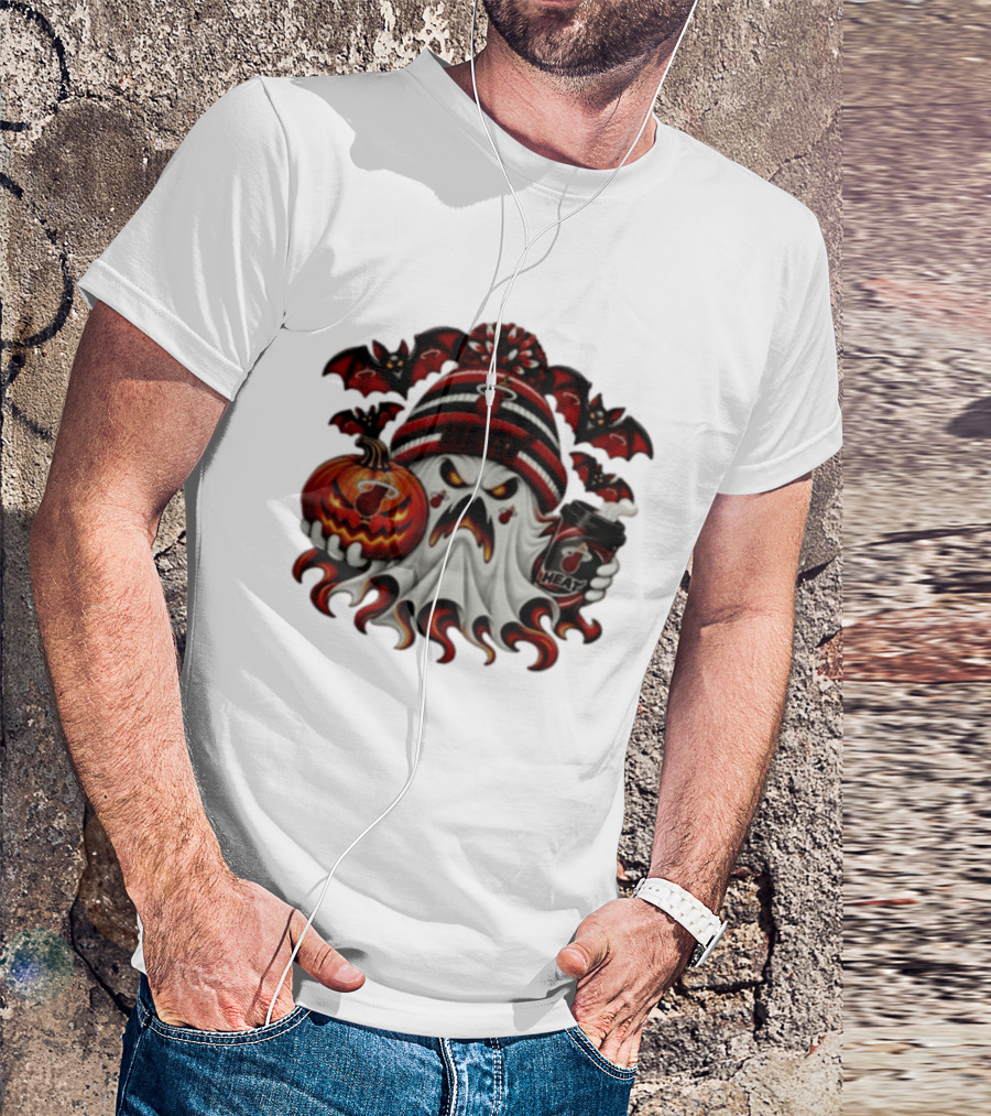 Miami Heat Halloween Ghost Coffee Pumpkin Bats Spooky 2026 T-Shirt