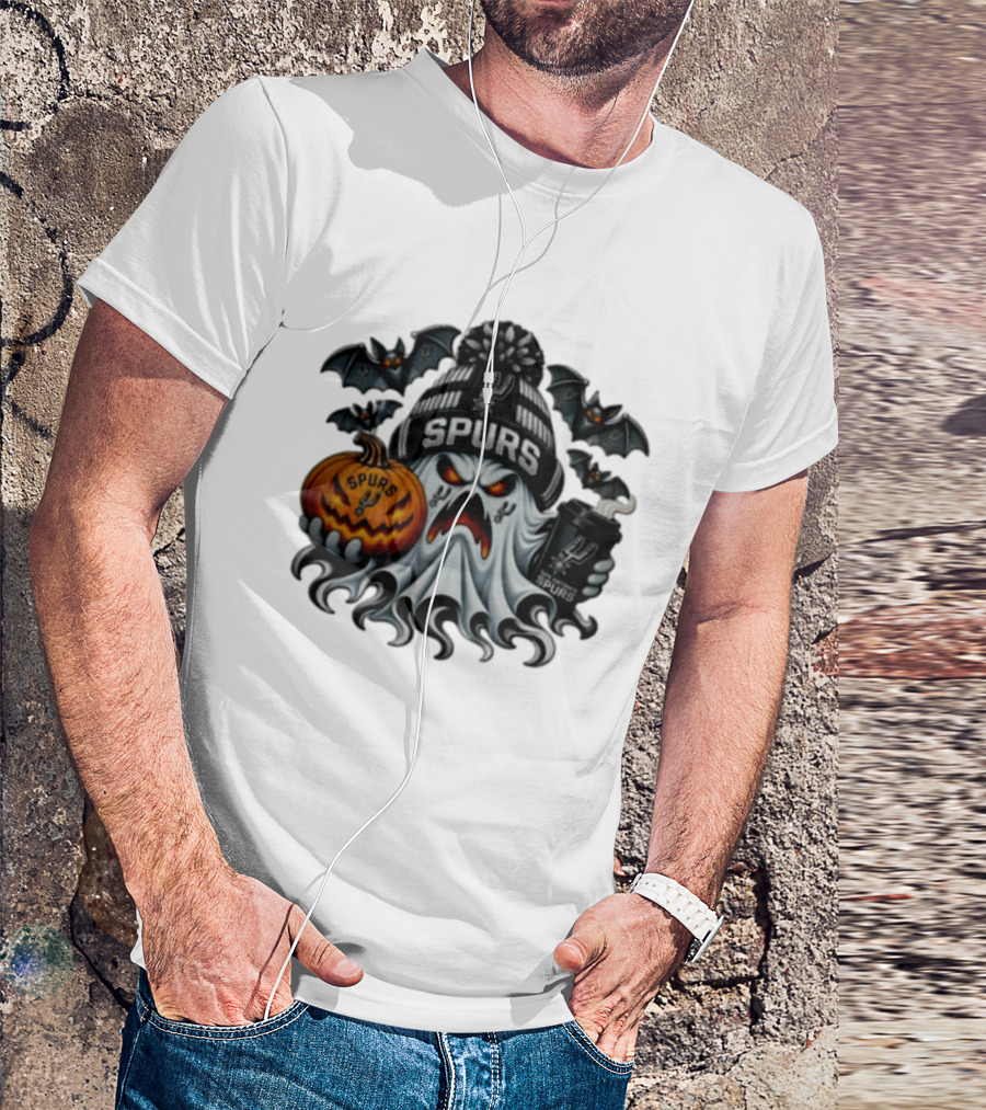 San Antonio Spurs Halloween Ghost Coffee Pumpkin Bats Spooky 2026 T-Shirt