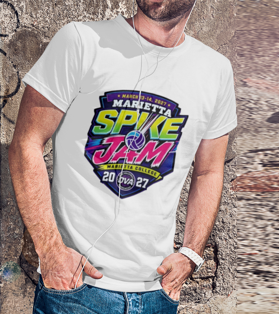 Marietta Spike Jam 2027 March 13 14 OVA Marietta College Volleyball Association T-Shirt