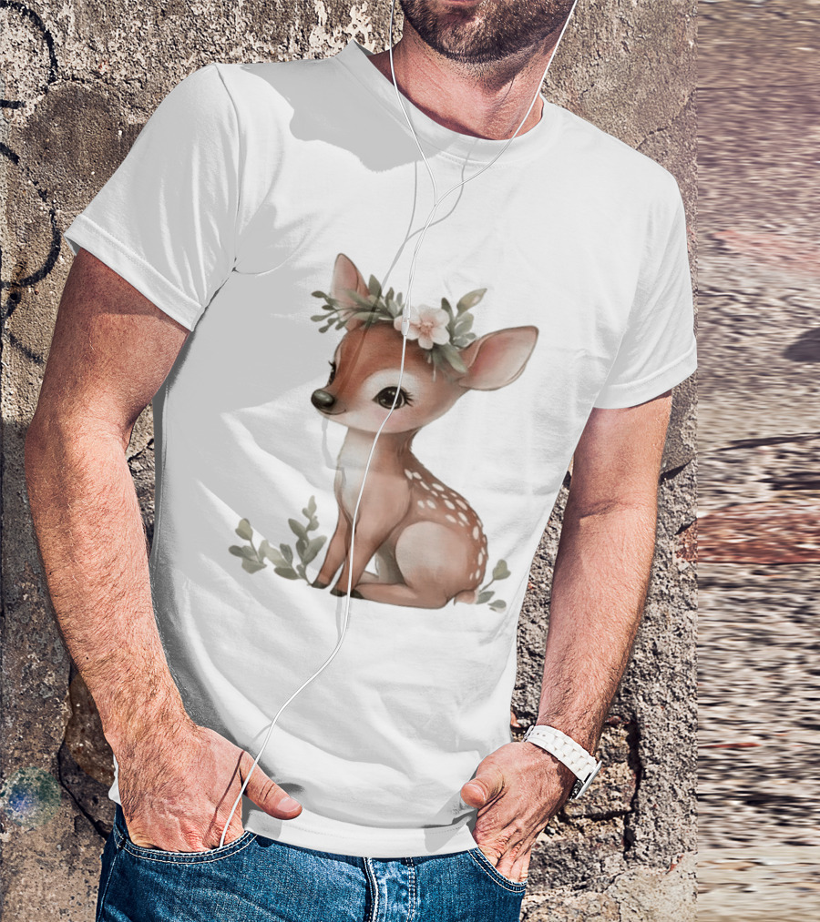 Cute Baby Deer Floral Crown Clipart T-Shirt