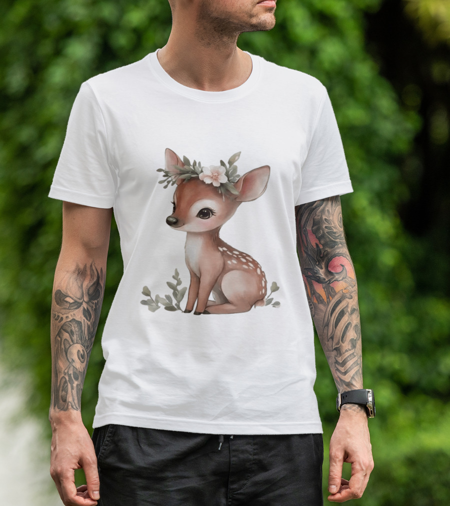 Cute Baby Deer Floral Crown Clipart T-Shirt