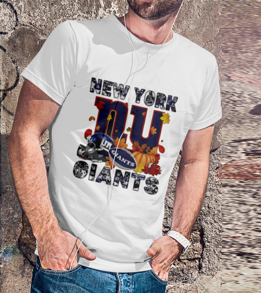 New York Giants NU Football Autumn Leaves Helmet Pumpkin 2026 T-Shirt