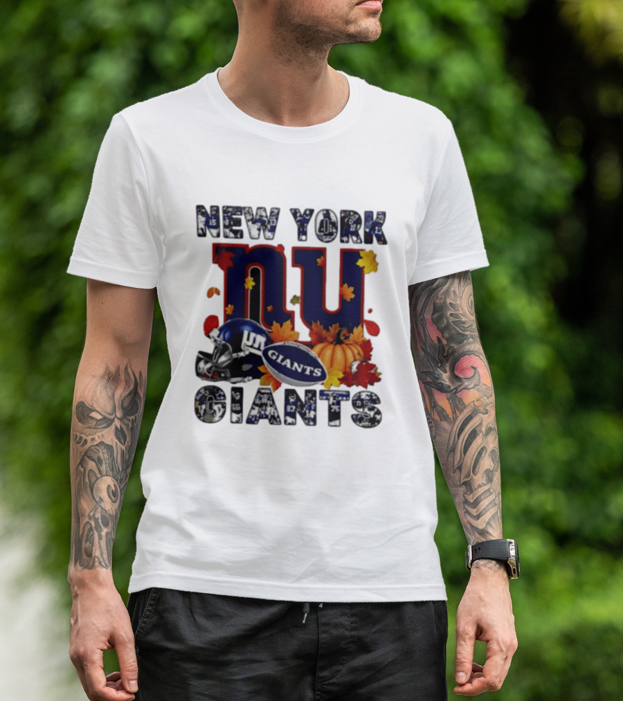 New York Giants NU Football Autumn Leaves Helmet Pumpkin 2026 T-Shirt
