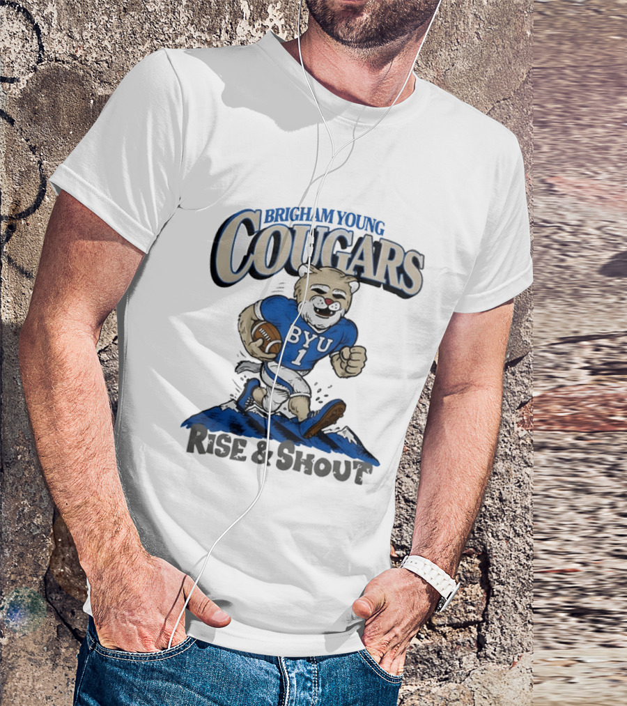 Brigham Young Cougars Cosmo BYU Number 1 Rise And Shout Football T-Shirt