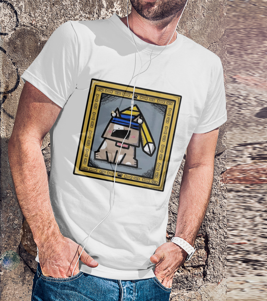 Cartoon Dog In A Bone Frame Puppy With Silly Hat T-Shirt