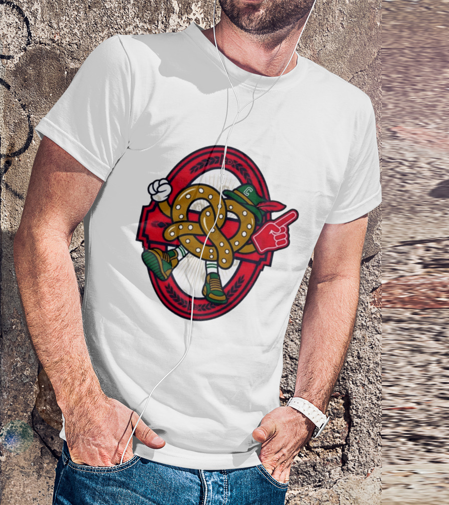 Cartoon Pretzel With Foam Finger And Red Circle T-Shirt