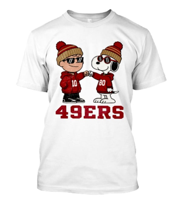 San Francisco 49ers Charlie Brown Snoopy 49ERS Fist Bump Beanies T-Shirt
