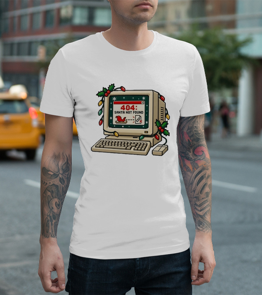404 Santa Not Found Computer Christmas Retro Vintage Holiday Humor T-Shirt