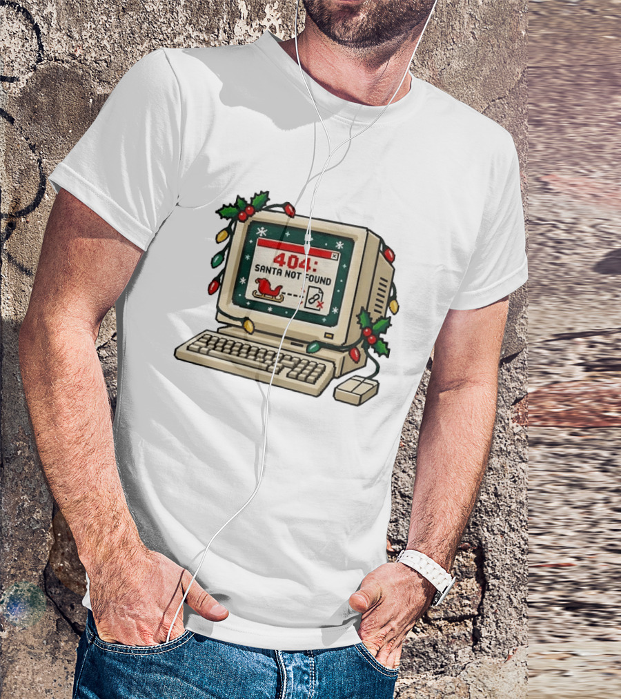 404 Santa Not Found Computer Christmas Retro Vintage Holiday Humor T-Shirt