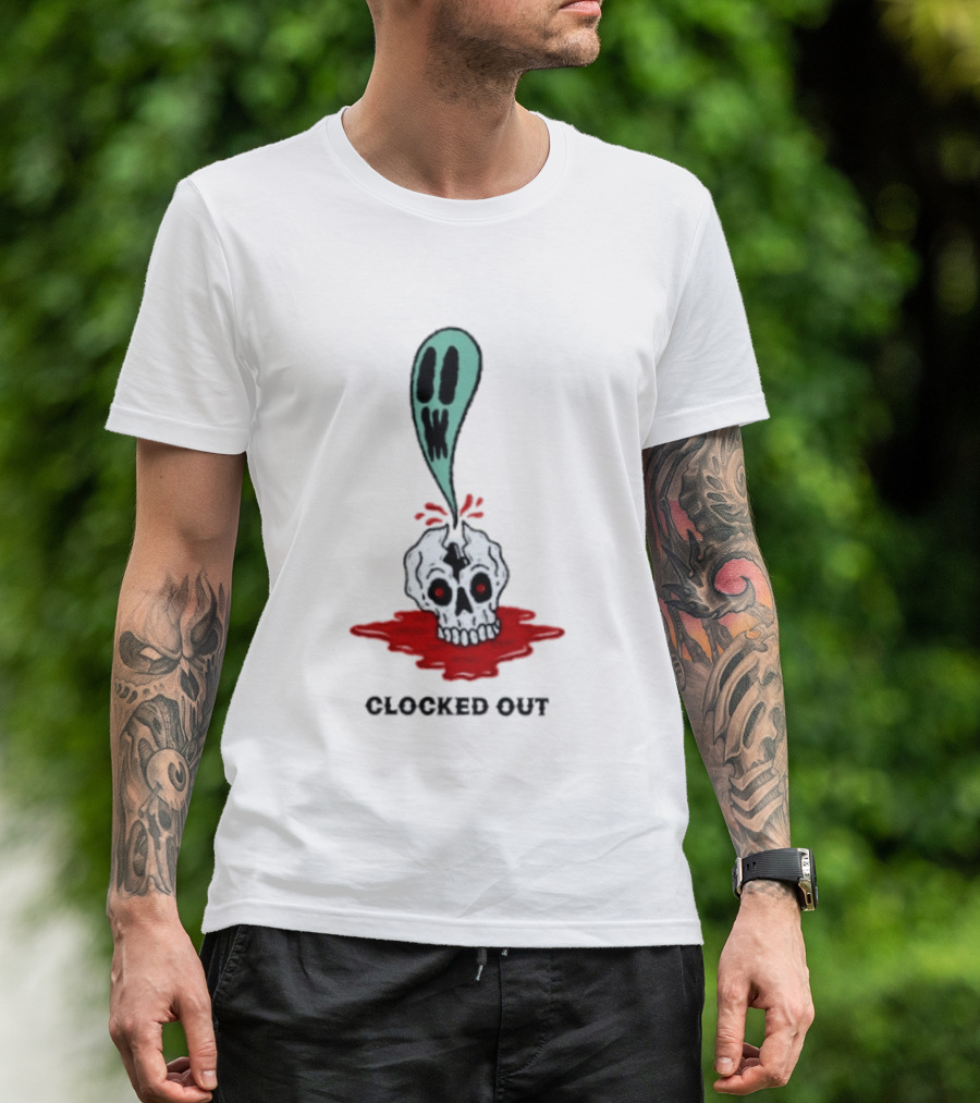 Ed Out Ghost Skull Death Spooky Work T-Shirt