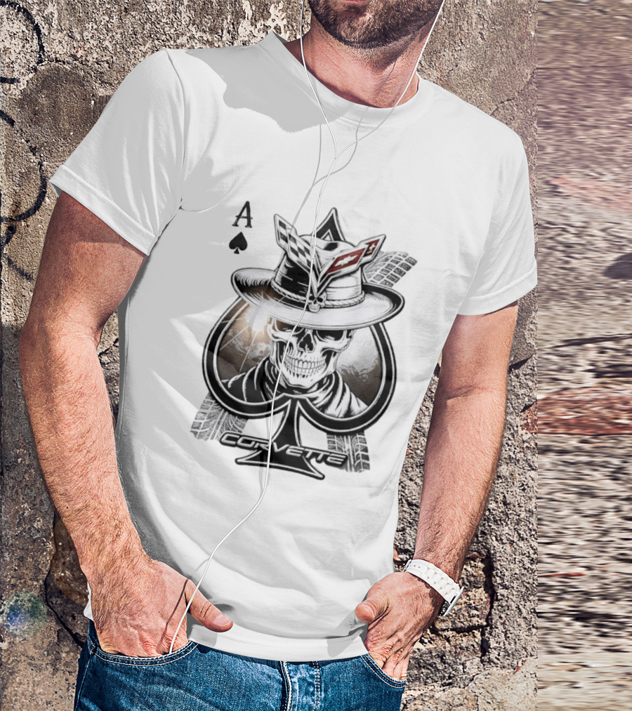 Corvette Ace Of Spades Skull Cowboy Chevrolet Hat Poker Cards T-Shirt