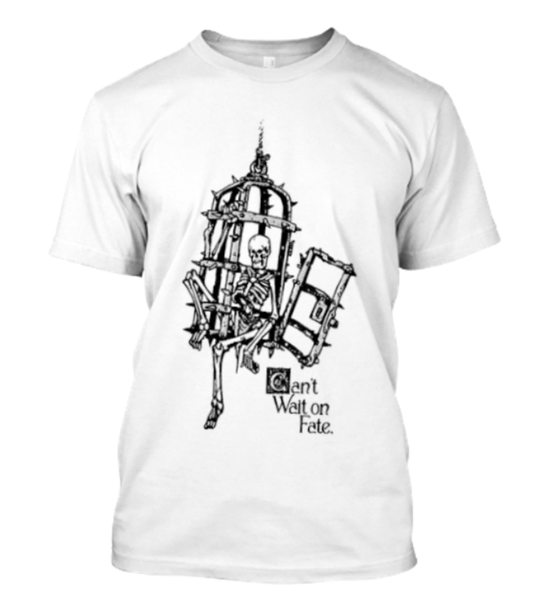 Skeleton In Cage Can't Wait On Fate Gothic Spiked Jail T-Shirt