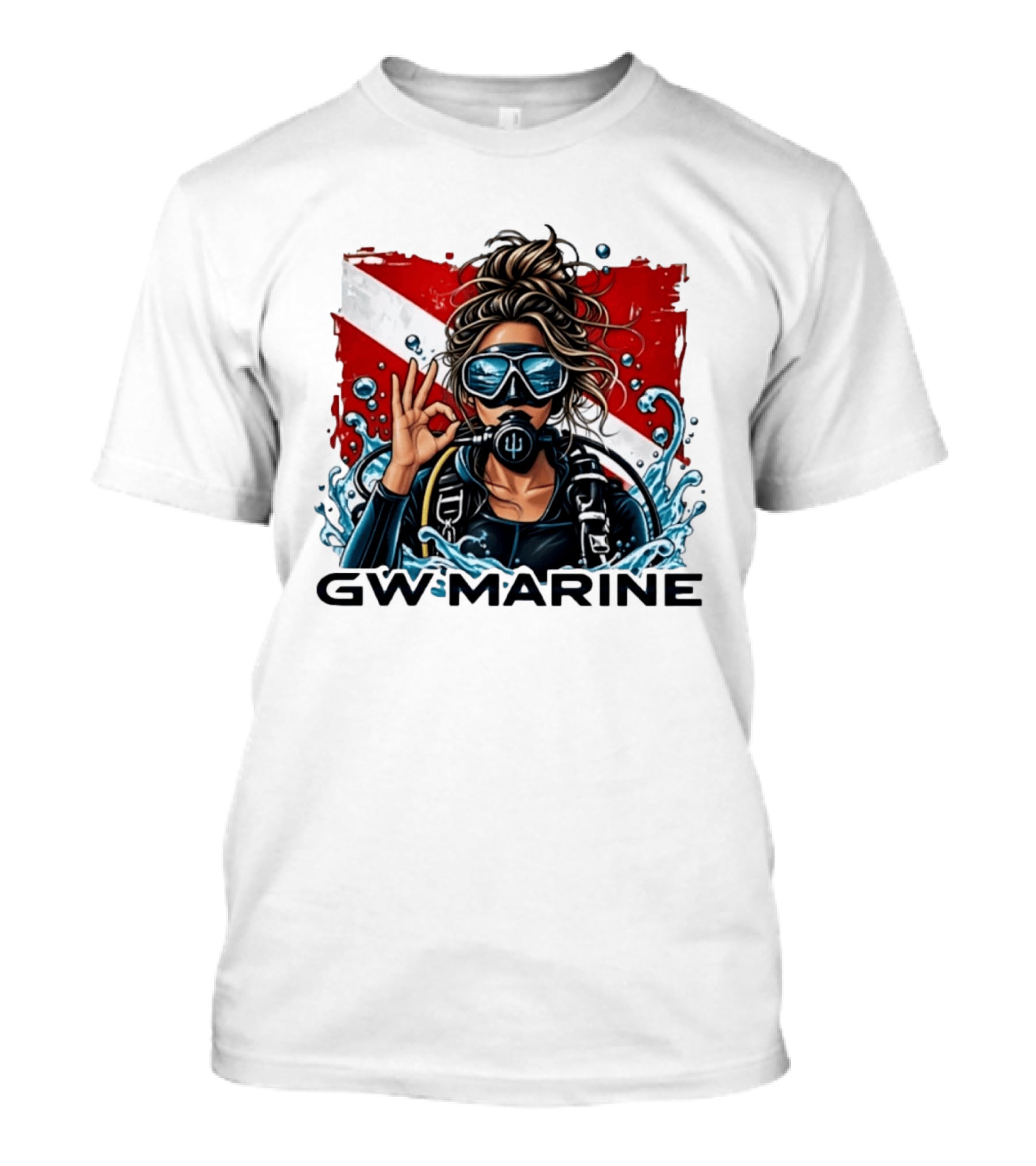 GW Marine Dive Explore Preserve Scuba Diver Red And White Flag Woman T-Shirt