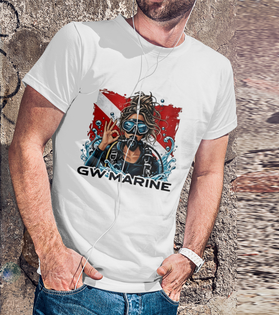 GW Marine Dive Explore Preserve Scuba Diver Red And White Flag Woman T-Shirt