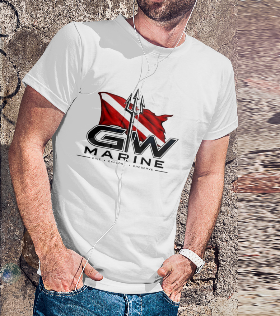 GW Marine Dive Explore Preserve Scuba Diving Trident Red Dive Flag T-Shirt
