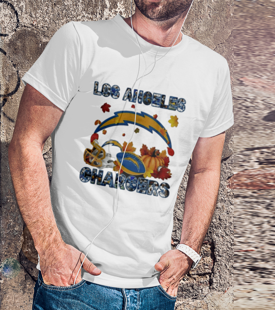 Los Angeles Chargers Autumn 2026 Pumpkin Football Helmet Leaves T-Shirt