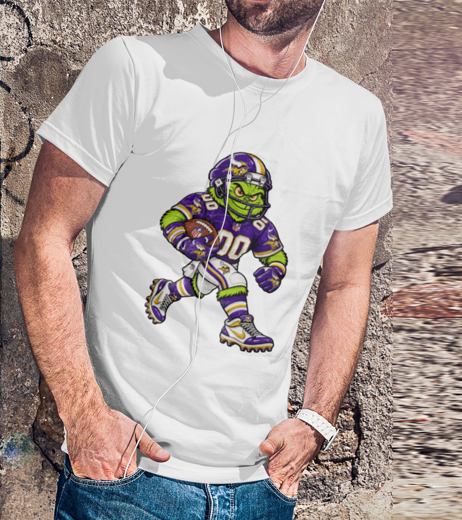 Minnesota Vikings Football Grinch Character Player In Team Uniform T-Shirt