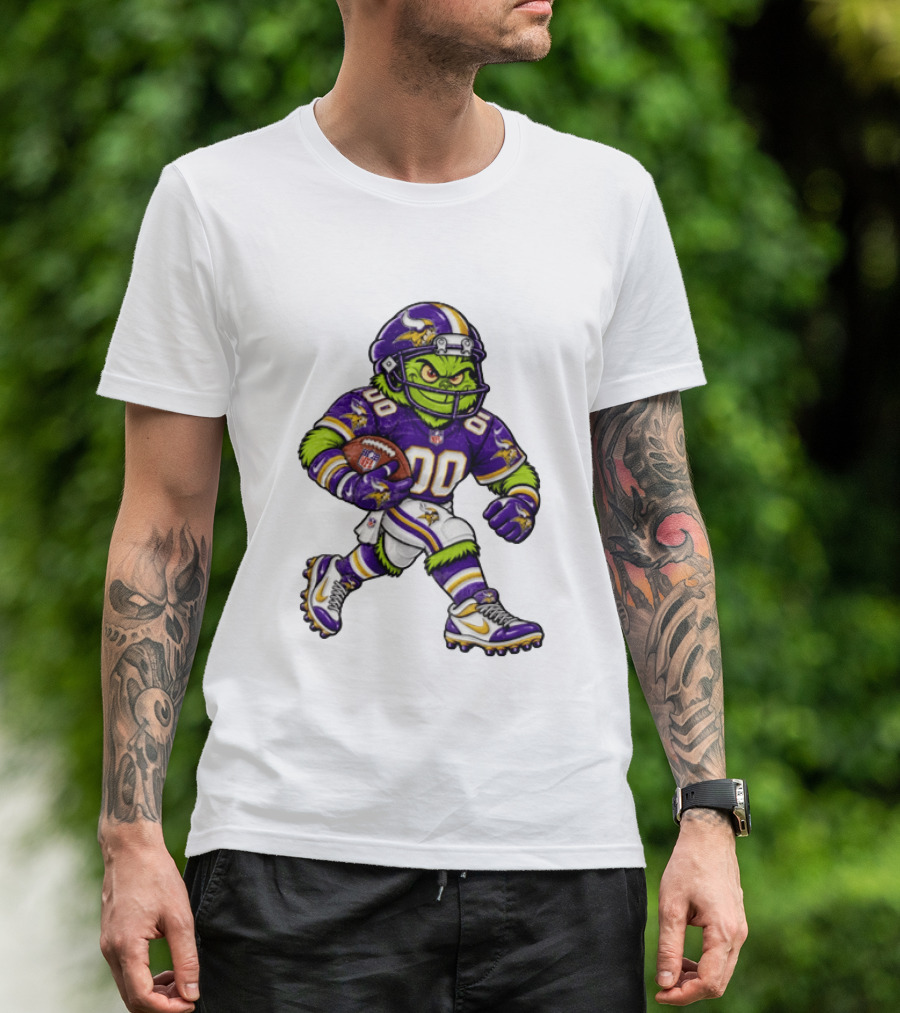 Minnesota Vikings Football Grinch Character Player In Team Uniform T-Shirt
