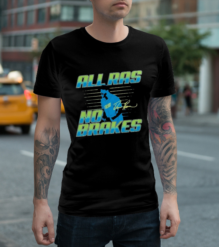 ALL RAS NO BRAKES Baseball Player Blue Neon Stripes Signature T-Shirt
