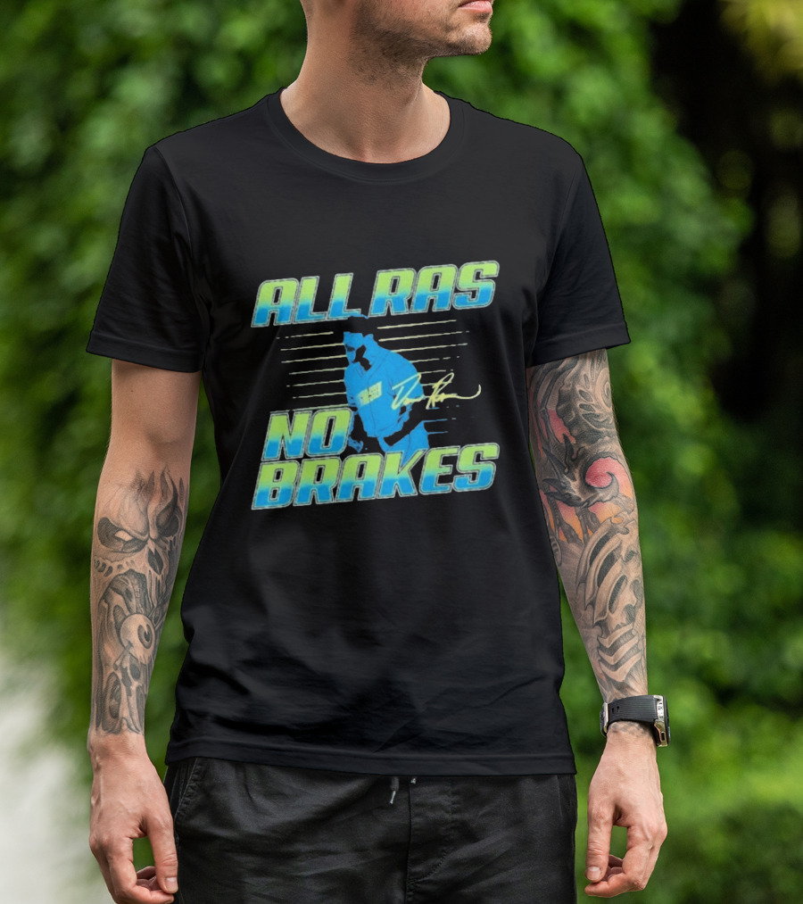 ALL RAS NO BRAKES Baseball Player Blue Neon Stripes Signature T-Shirt