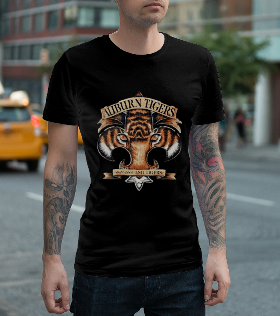 Auburn Tigers Versus LSU Tigers October 2026 Fleur De Lis Tiger Face T-Shirt