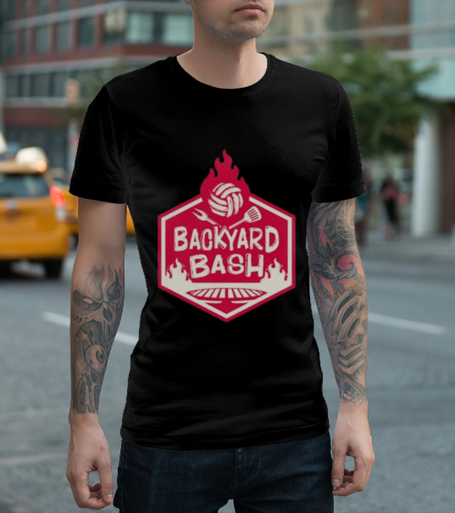 Backyard Bash Grill Barbecue Volleyball Flames Fork Spatula T-Shirt