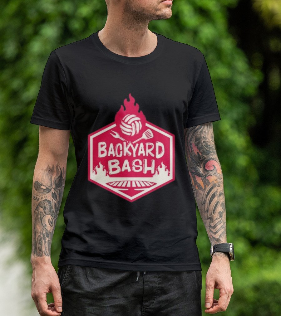 Backyard Bash Grill Barbecue Volleyball Flames Fork Spatula T-Shirt
