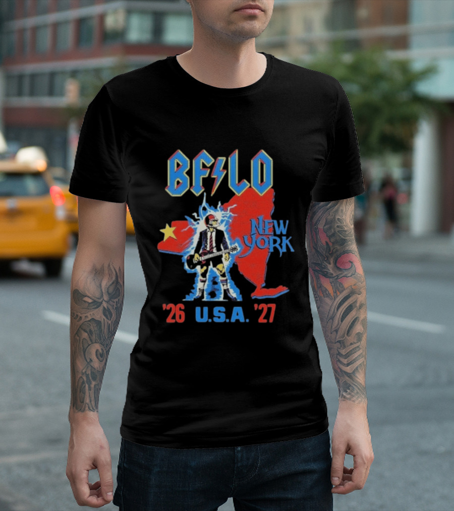 BFLO New York USA '26 '27 Tour Lightning Guitar Map T-Shirt
