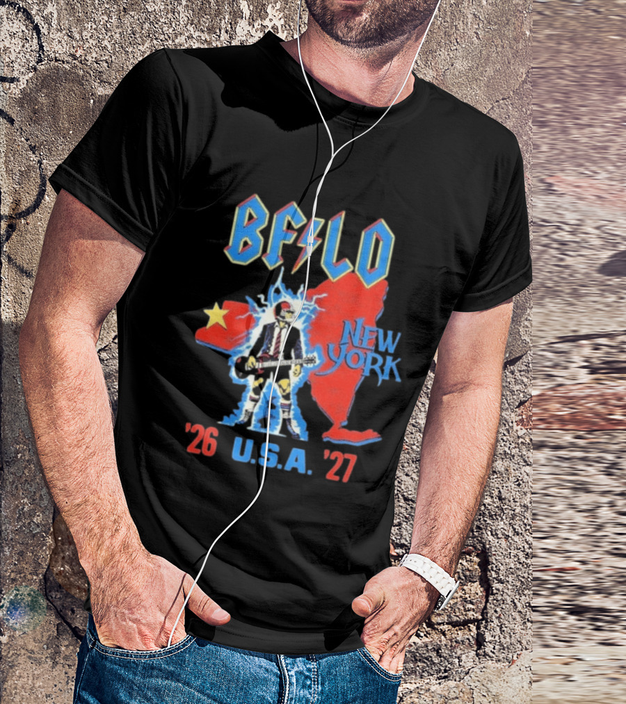 BFLO New York USA '26 '27 Tour Lightning Guitar Map T-Shirt