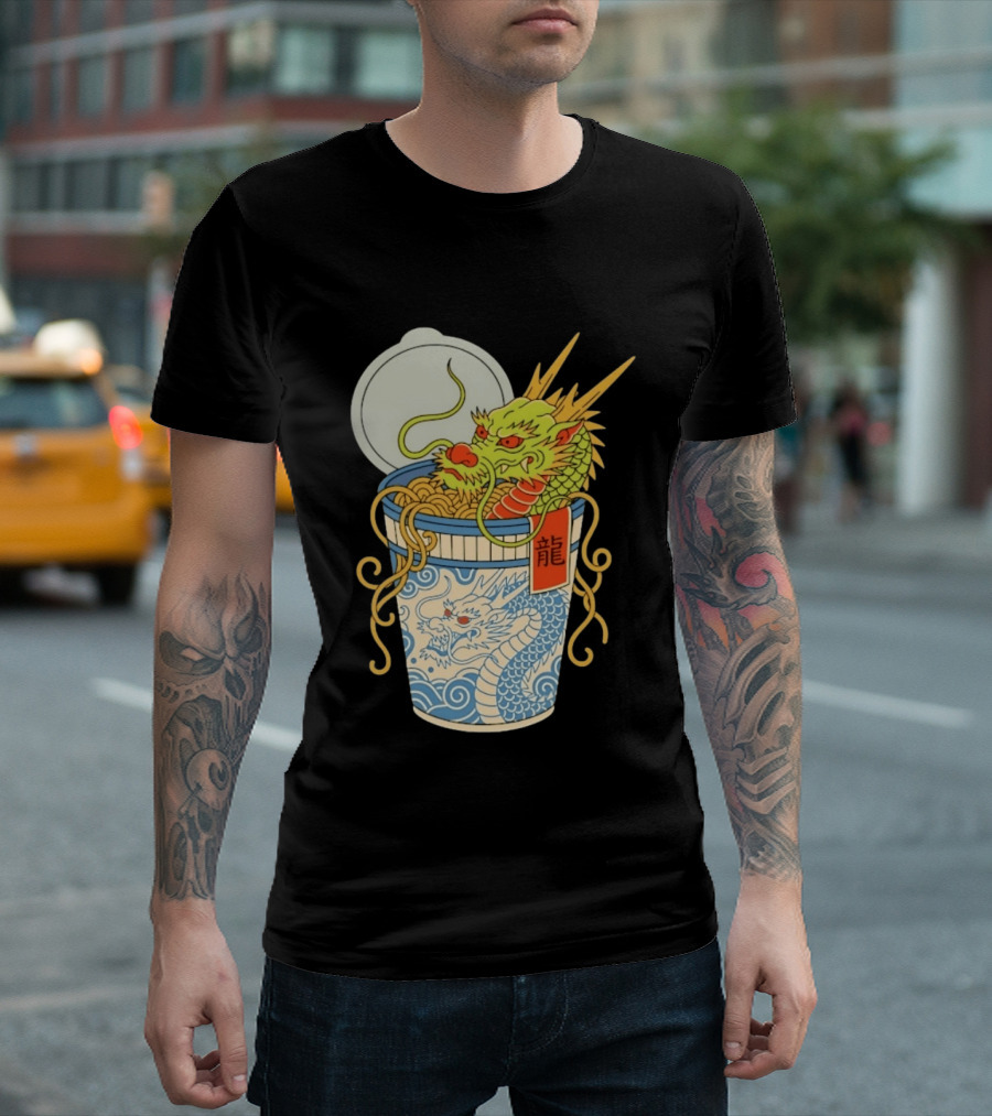 Dragon Ramen Cup With Traditional Japanese Kanji T-Shirt