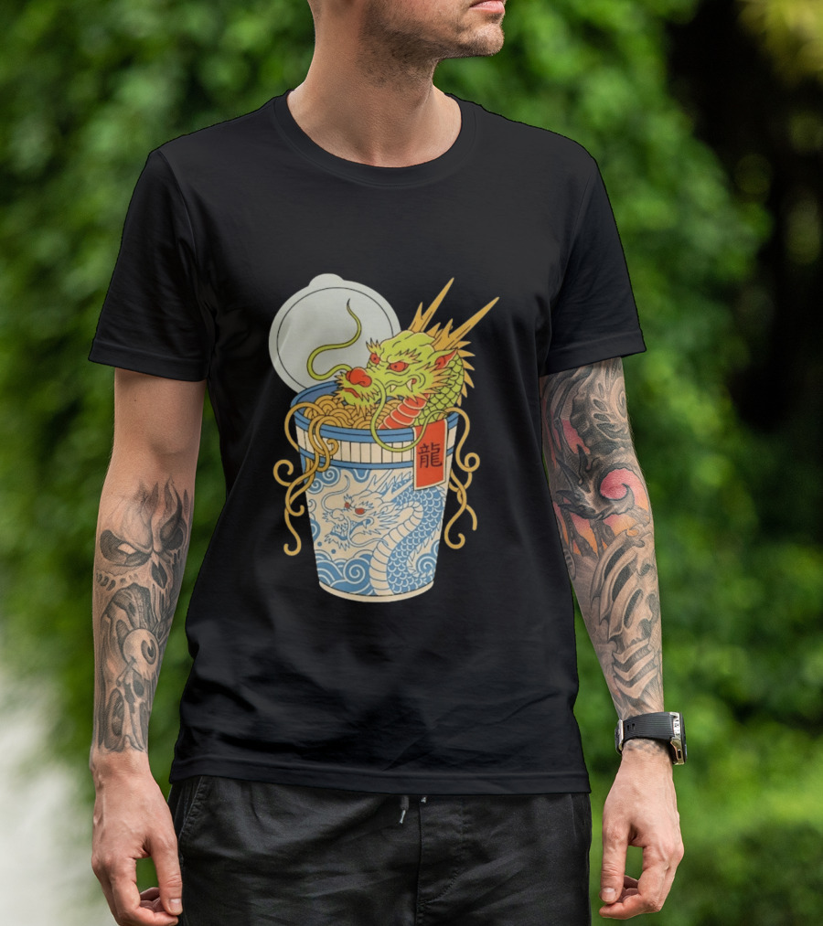 Dragon Ramen Cup With Traditional Japanese Kanji T-Shirt