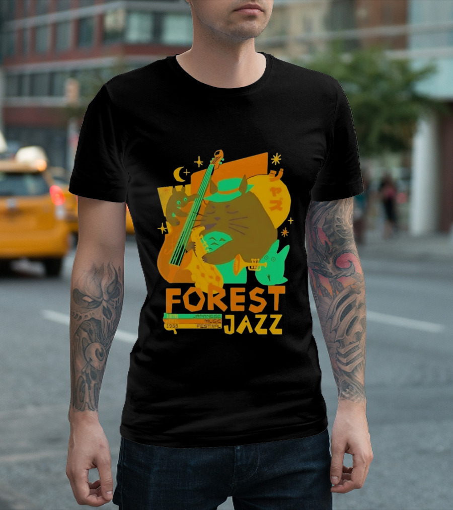 Forest Jazz 1988 Japanese Music Festival Cat And Rabbit Playing Instruments T-Shirt
