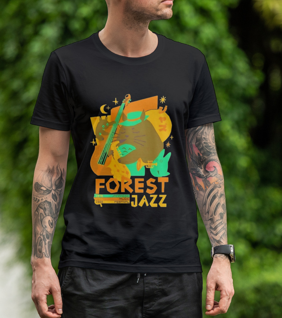 Forest Jazz 1988 Japanese Music Festival Cat And Rabbit Playing Instruments T-Shirt