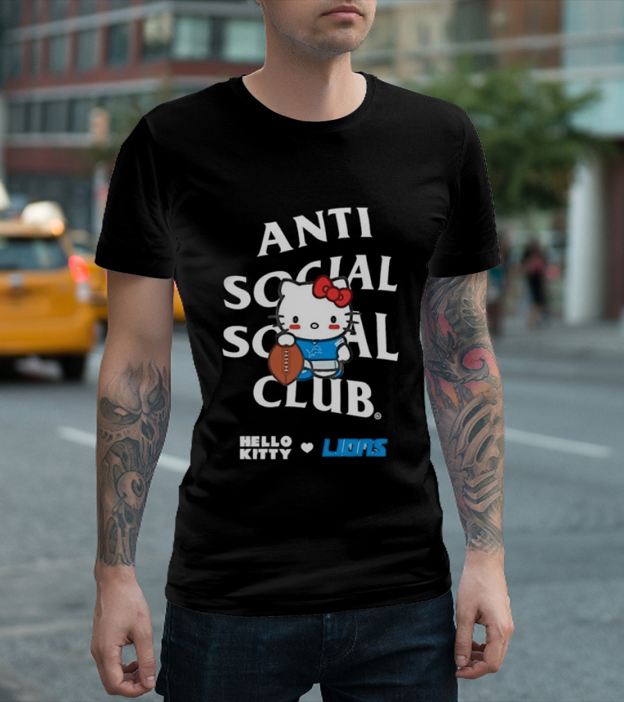 Anti Social Social Club Hello Kitty Detroit Lions Collaboration T-Shirt