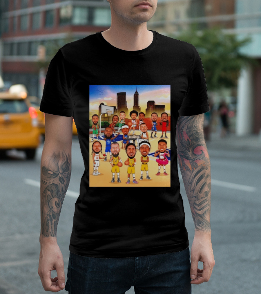 Indiana Pacers NBA Caricature Players Skyline T-Shirt