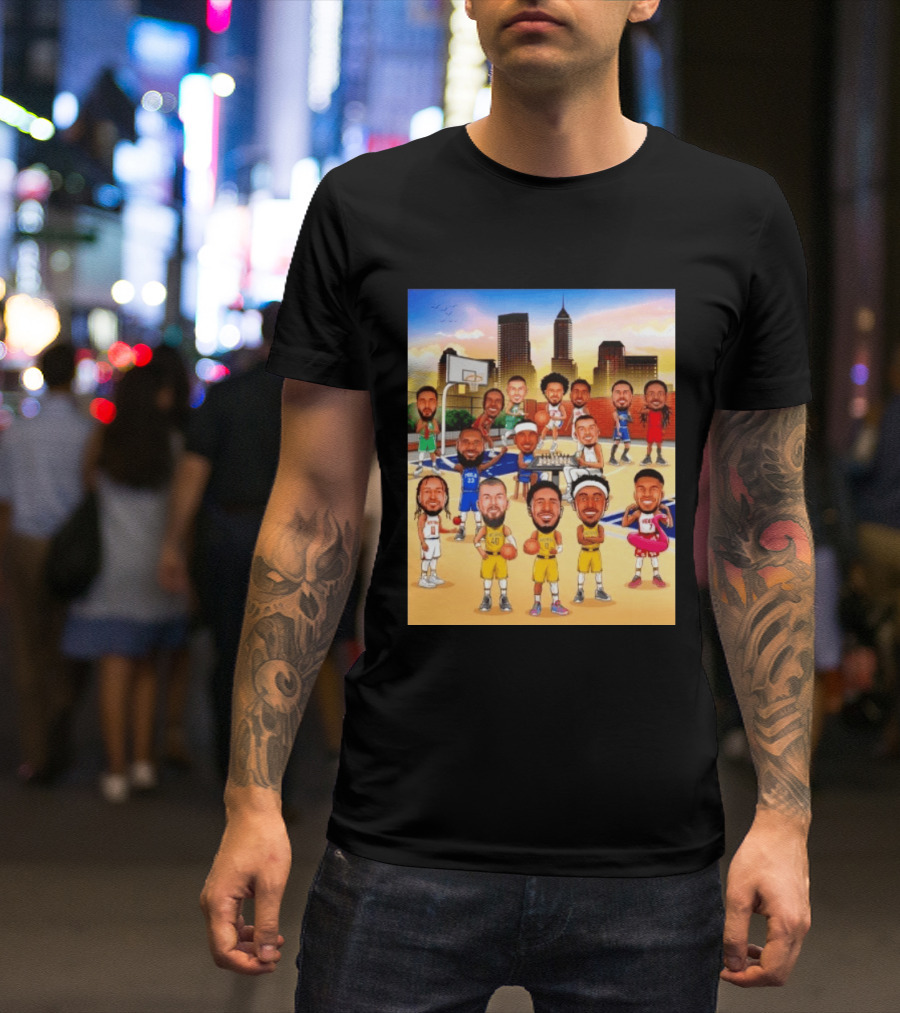 Indiana Pacers NBA Caricature Players Skyline T-Shirt