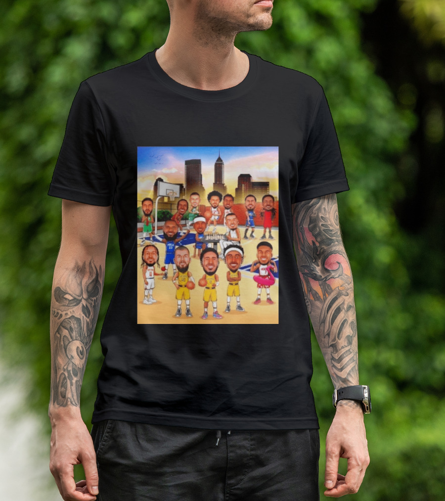 Indiana Pacers NBA Caricature Players Skyline T-Shirt