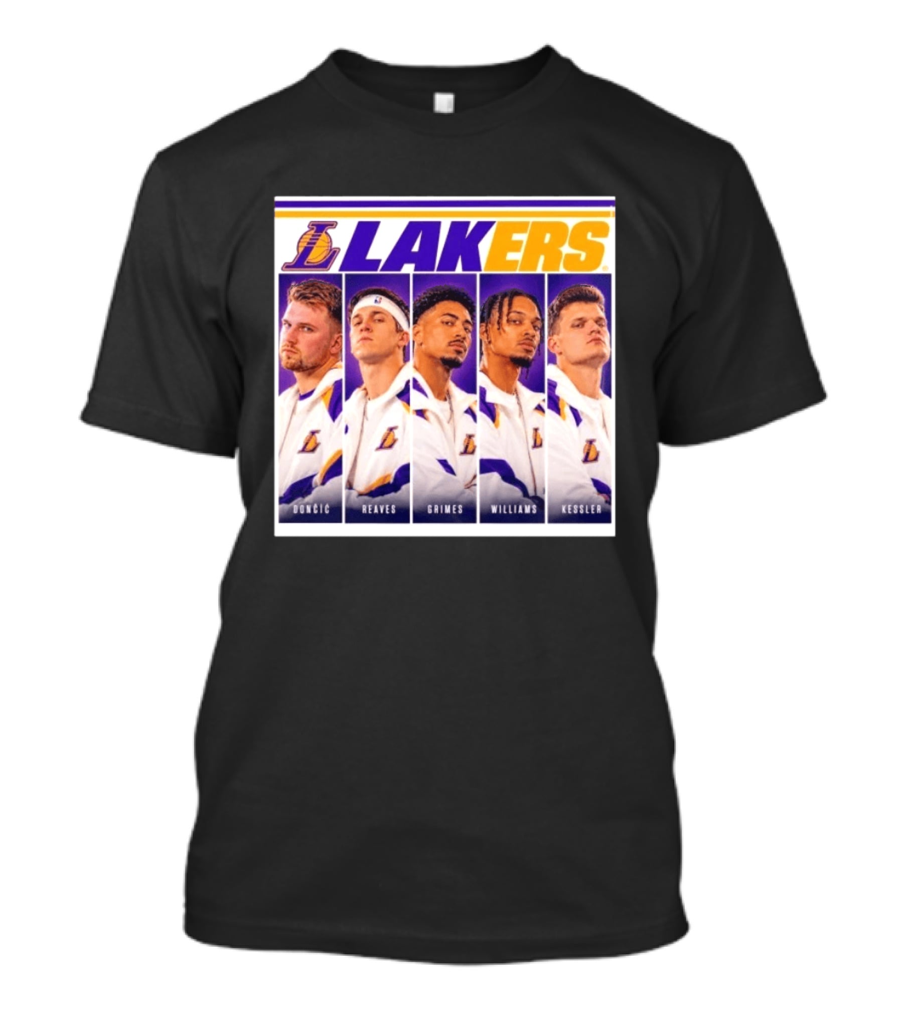 Lakers NBA Stars Collage Luka Dončić Austin Reaves Quentin Grimes Jalen Williams Walker Kessler T-Shirt